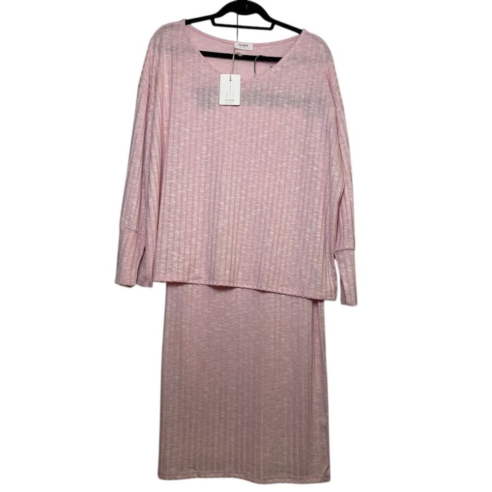 Follow Me Ribbed Sweater Skirt Set Womens Large Cozy 2 Piece Fall Midi Skirt